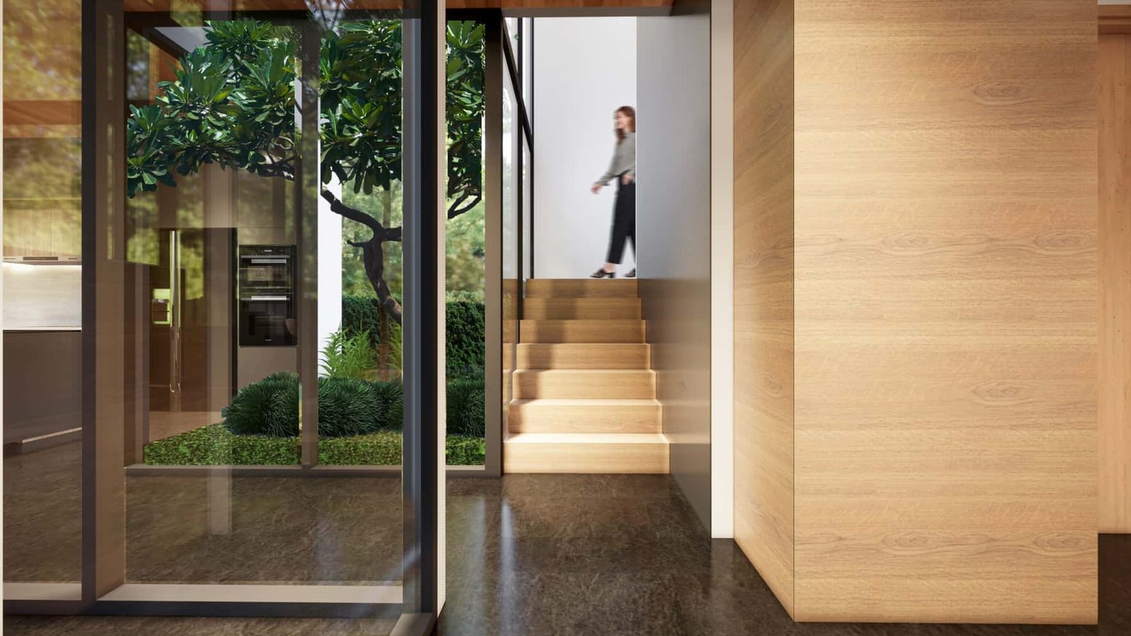 Rainpalm Villas — entrance hall with a staircase and garden court