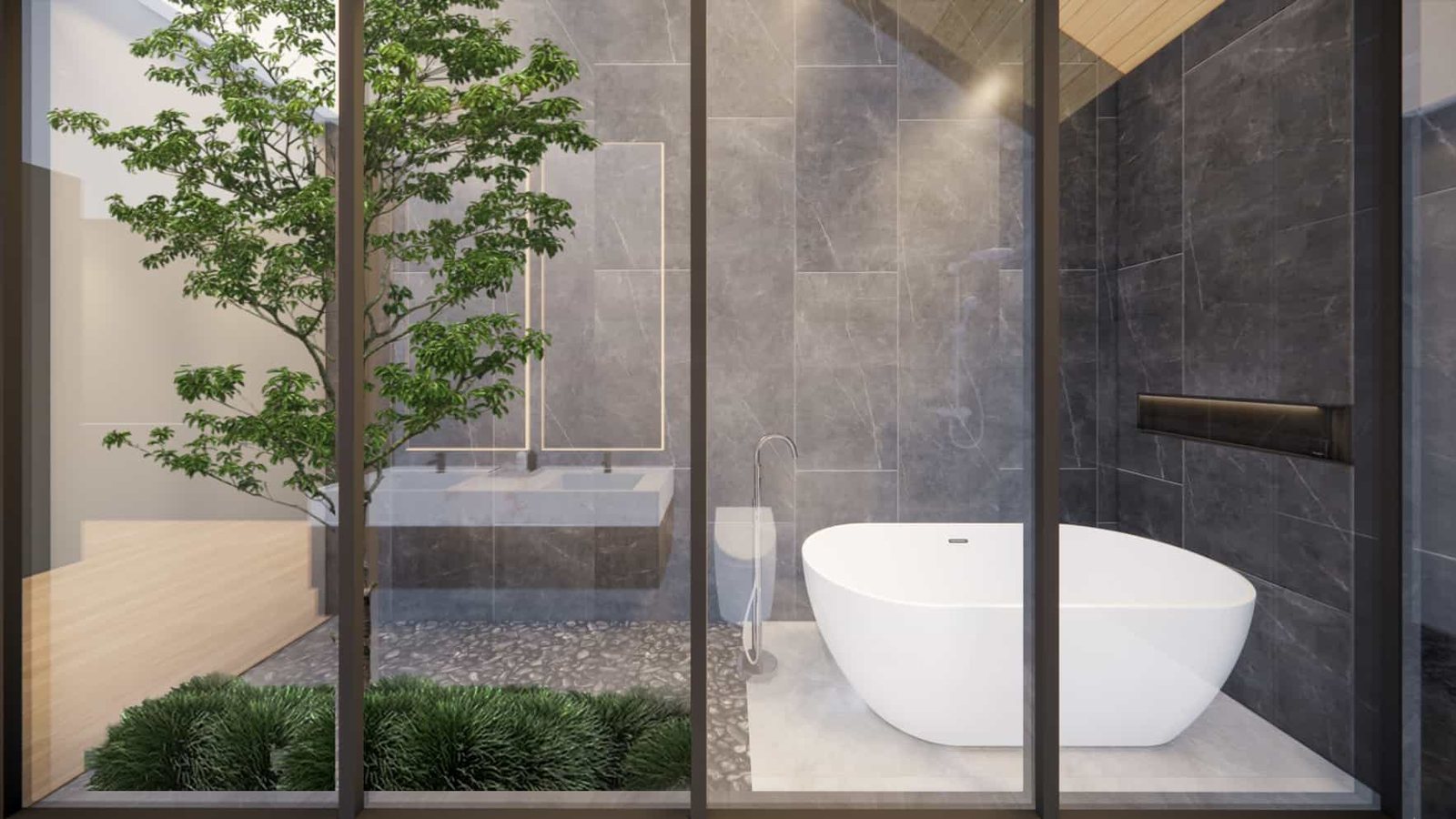 Rainpalm Villas — bathroom with a free-standing tub