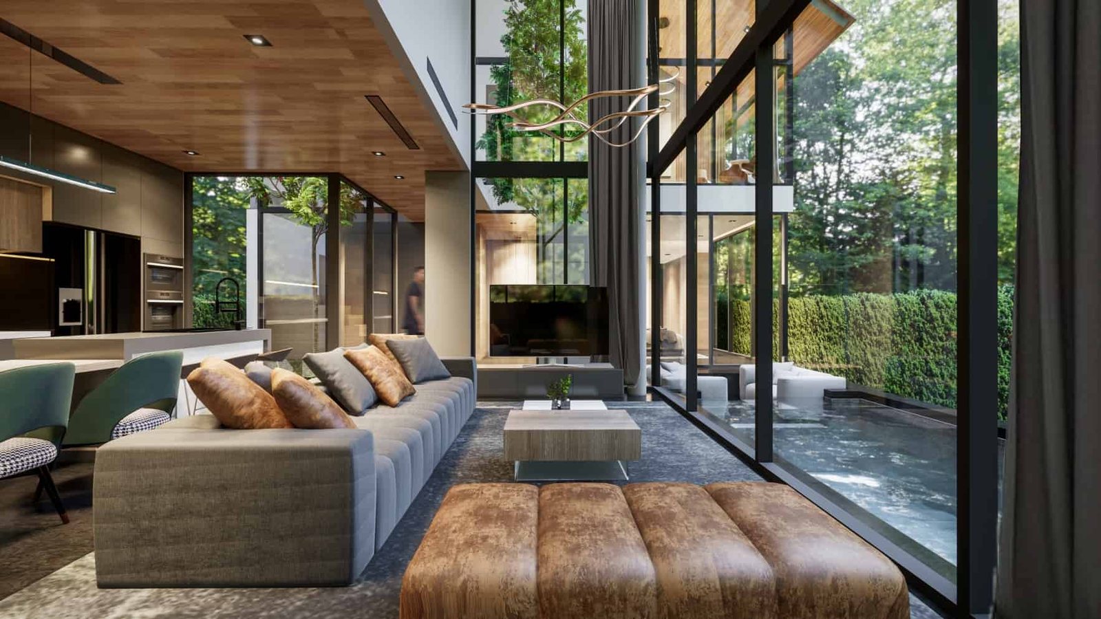 Rainpalm Villas — living room with a long pool